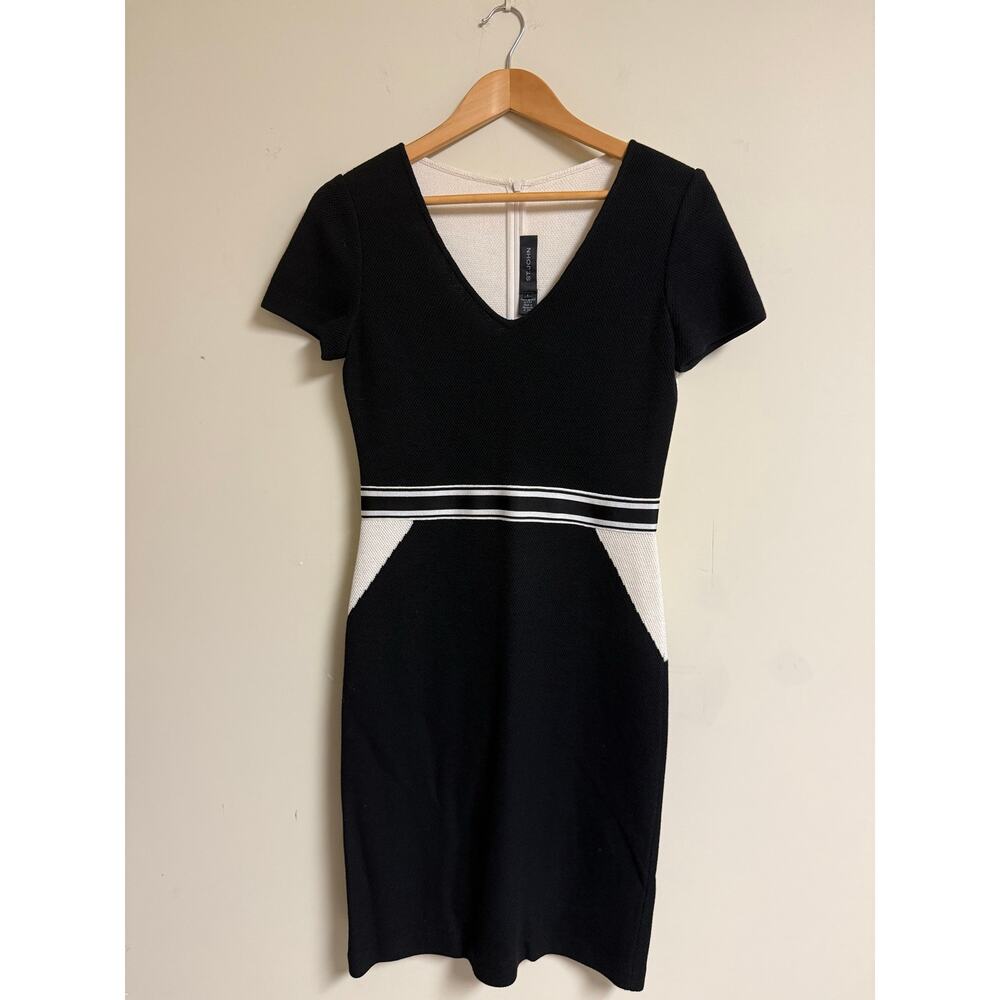 St. John Black and White Sport Knit V-Neck Dress